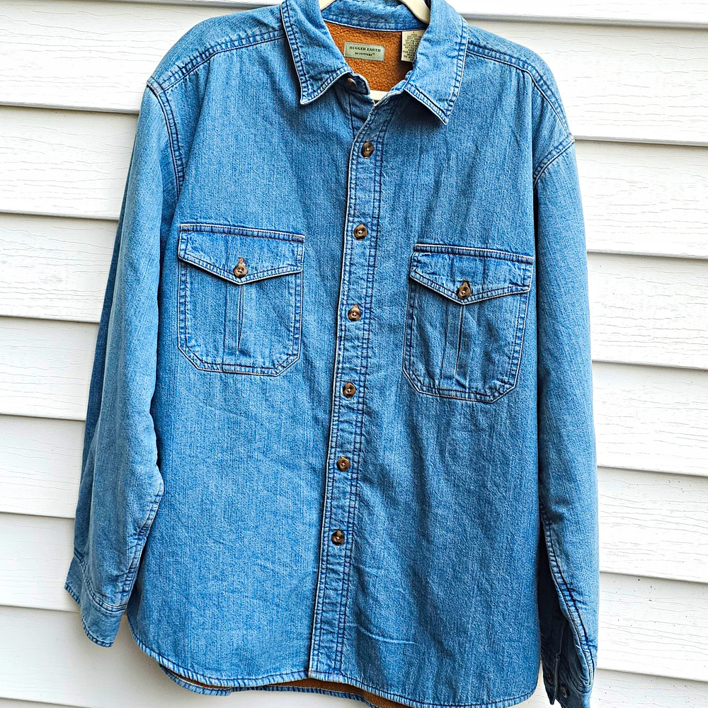 Rugged Earth Outfitters L Denim Shirt Jacket Fleece Lined Western Workwear